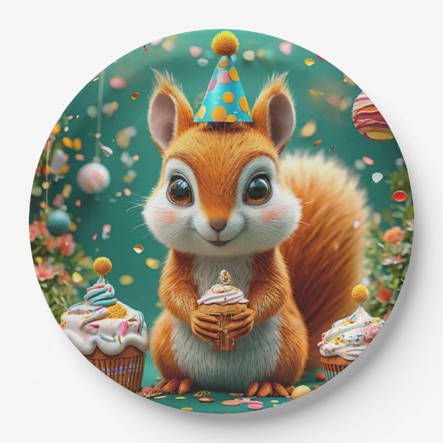 Plato De Papel Cumpleaños adorable de la ardilla (Anverso)