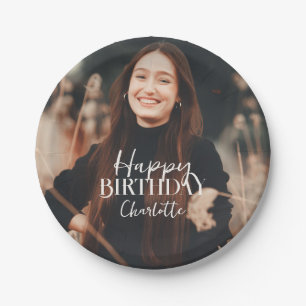Plato De Papel Cumpleaños adulto con pincelada fotográfica