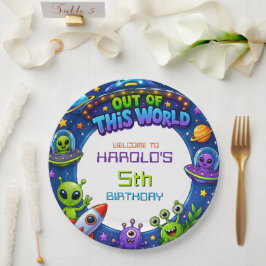 Plato De Papel Cumpleaños Alienígena Fuera de este Mundo Galaxia 