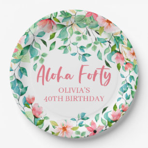 Plato De Papel Cumpleaños Aloha Cuarenta Luau Tropical
