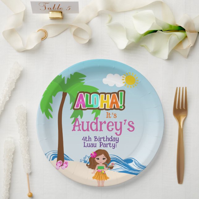 Plato De Papel Cumpleaños Aloha Luau (Boda)