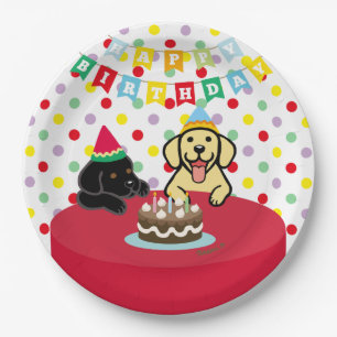 Plato De Papel Cumpleaños amarillo y negro de Labradors