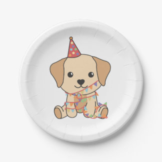 Plato De Papel Cumpleaños Animal Cute Labrador Niños Fiesta de cu