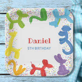 PLATO DE PAPEL CUMPLEAÑOS ANIMALES BALONES