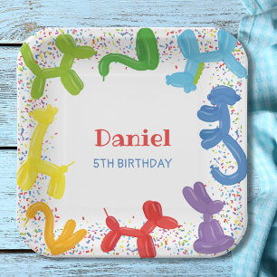PLATO DE PAPEL CUMPLEAÑOS ANIMALES BALONES