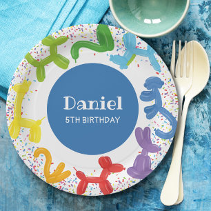 PLATO DE PAPEL CUMPLEAÑOS ANIMALES BALONES