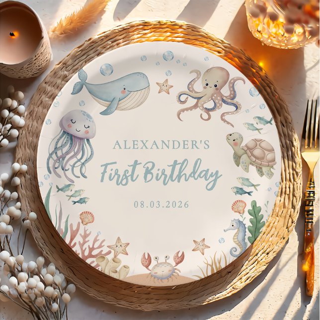 Plato De Papel Cumpleaños Animales del Océano (Subido por el creador)