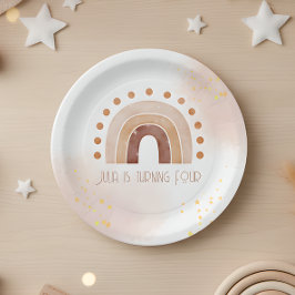 Plato De Papel Cumpleaños arcoíris acuarela boho
