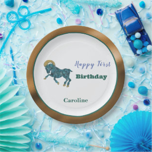 Plato De Papel Cumpleaños Aries Zodiac 1er Cumpleaños Artístico D