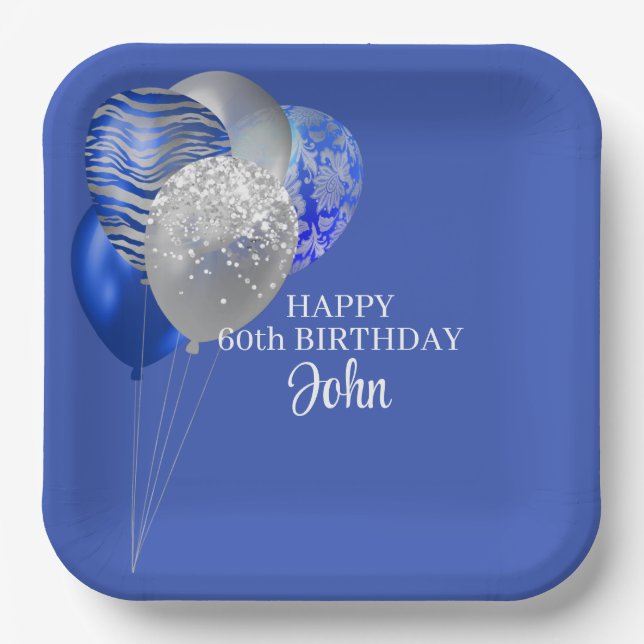Plato De Papel Cumpleaños Azul Hombres  (Anverso)