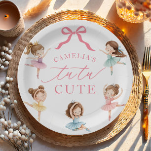 Plato De Papel Cumpleaños Bailarina Tutú de Lazo Rosa Ballet para