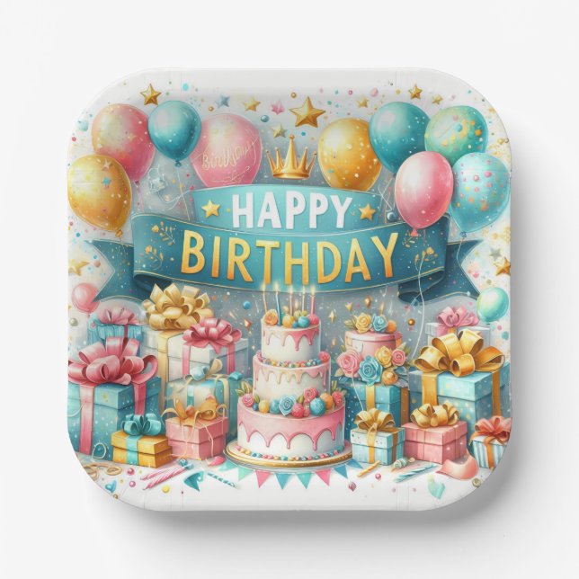 Plato De Papel Cumpleaños Bash Bliss (Anverso)