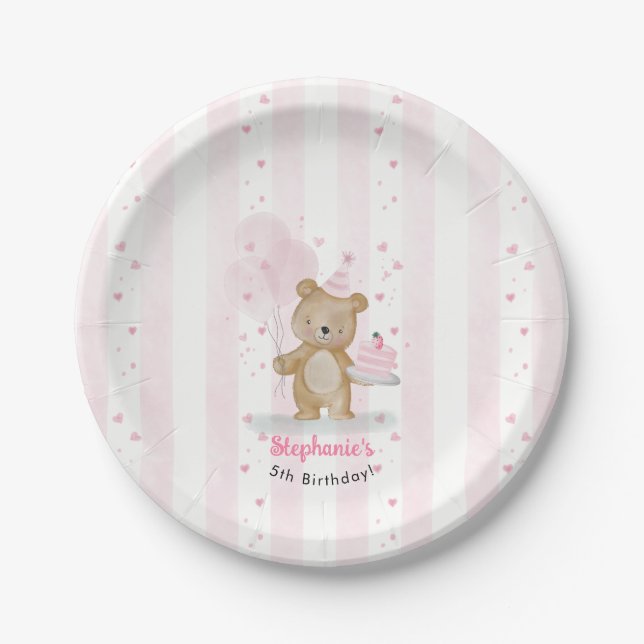 Plato De Papel Cumpleaños Beary Dulce (Anverso)