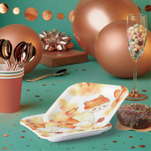 Plato De Papel Cumpleaños Bebé & Juguetes Naranja Acuarela 1er Cu