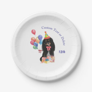 Plato De Papel Cumpleaños Black and Tan Cavalier Spaniel