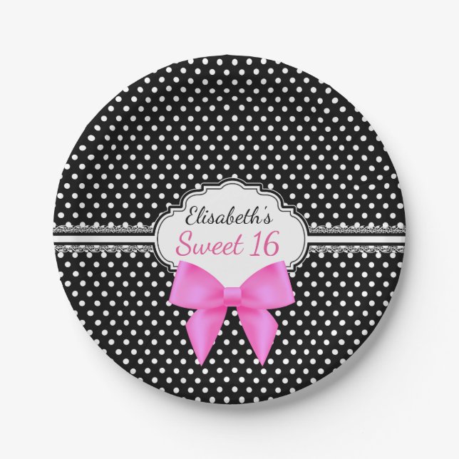 Plato De Papel Cumpleaños blanco negro retro del chica del dulce (Anverso)