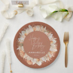 Plato De Papel cumpleaños bohemiana pampas de terracota moderna<br><div class="desc">moderna terracota bohemia pampas pampa fiesta de cumpleaños a favor de la decoración de platos de papel. Hermosas acuarelas florales estampadas a mano y texto de escritura moderno. Moderno en diseño de tendencia.</div>