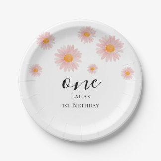 Plato De Papel Cumpleaños Boho Daisy Rubor Rosa
