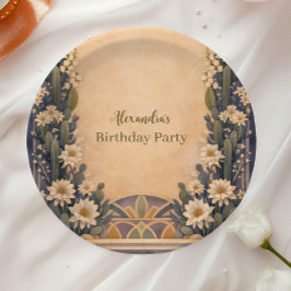 Plato De Papel Cumpleaños Boho Desierto Cactus