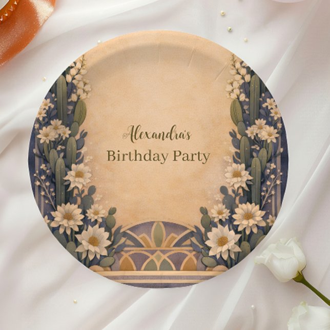 Plato De Papel Cumpleaños Boho Desierto Cactus (Subido por el creador)