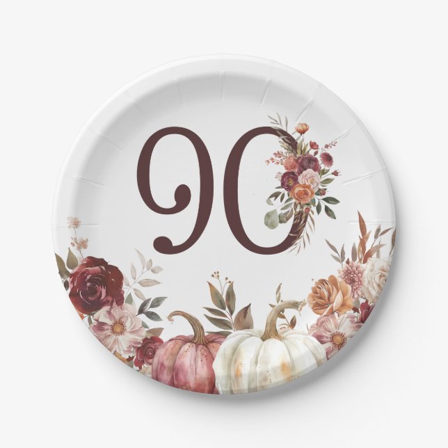 Plato De Papel Cumpleaños Boho Pumpkin Autumn Bloom 90 (Anverso)