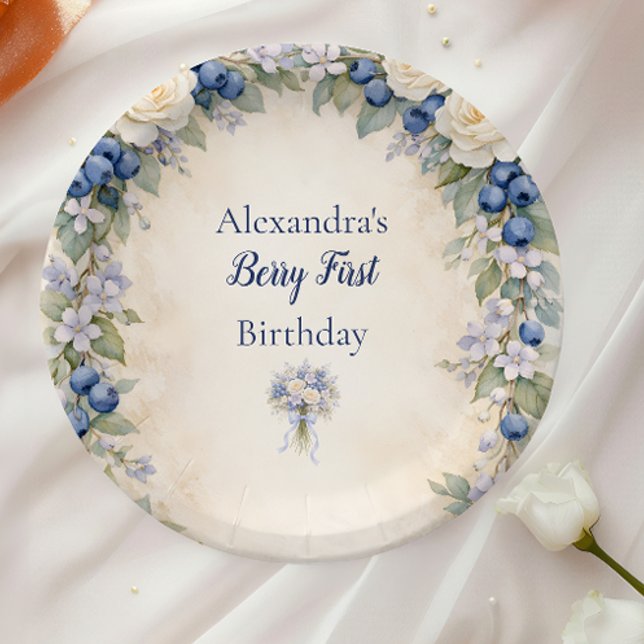 Plato De Papel Cumpleaños Botánico de Arándano 1er (Subido por el creador)