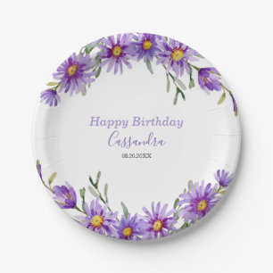 Plato De Papel Cumpleaños Botánico Violet Aster Floral