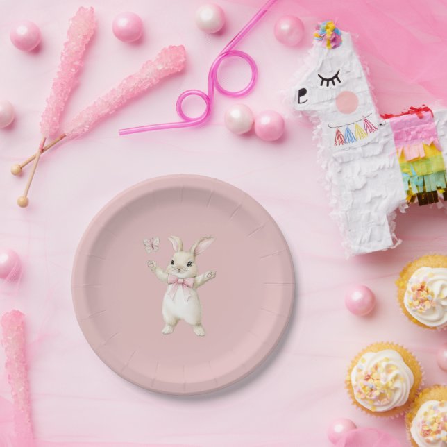 Plato De Papel Cumpleaños Bunny Butterfly Blush Rosa (Fiesta)