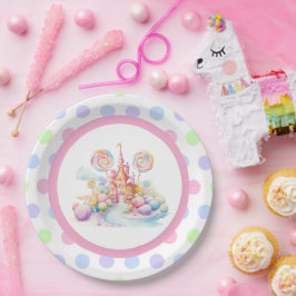 Plato De Papel Cumpleaños Caprichoso Acuarela Pastel Candyland