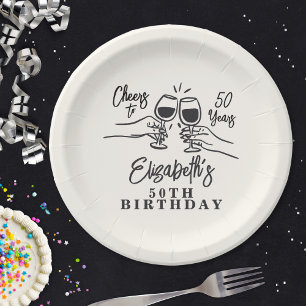 Plato De Papel Cumpleaños caprichoso dibujado a mano ¡Salud por 5