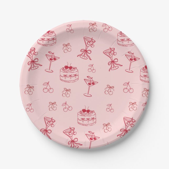 Plato De Papel Cumpleaños Cereza en la Cima (Anverso)