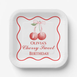 Plato De Papel Cumpleaños Cherry Sweet lazo rosa Gingham