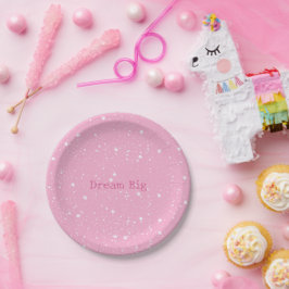 Plato De Papel Cumpleaños Cielo Blanco Rosa de Estrellas