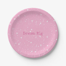 Plato De Papel Cumpleaños Cielo Blanco Rosa de Estrellas