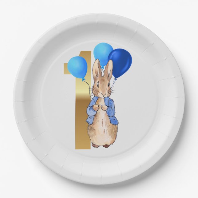Plato De Papel Cumpleaños clásico del conejo (Anverso)