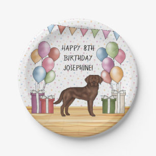 Plato De Papel Cumpleaños Colorido de Perro Labrador Retriever de