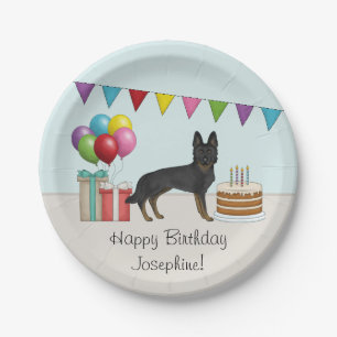 Plato De Papel Cumpleaños colorido de perro pastor alemán Bi-Blac