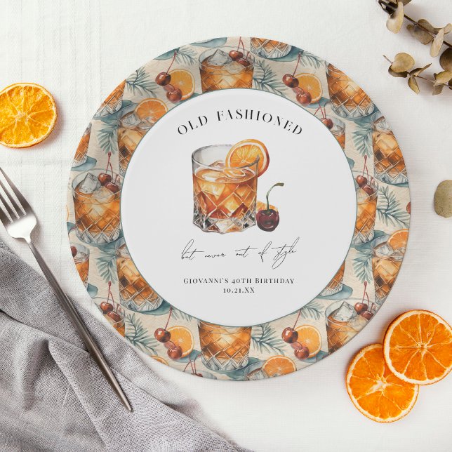 Plato De Papel Cumpleaños con Cóctel "Old Fashioned" (Subido por el creador)