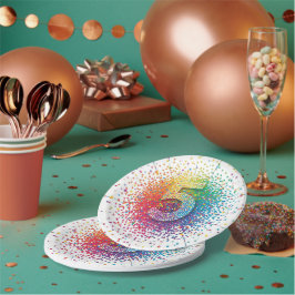 Plato De Papel cumpleaños con confeti de arcoíris, servilletas de