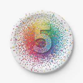 Plato De Papel cumpleaños con confeti de arcoíris, servilletas de