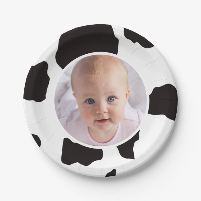 Plato De Papel Cumpleaños con Estampado de Vaca Foto (Anverso)