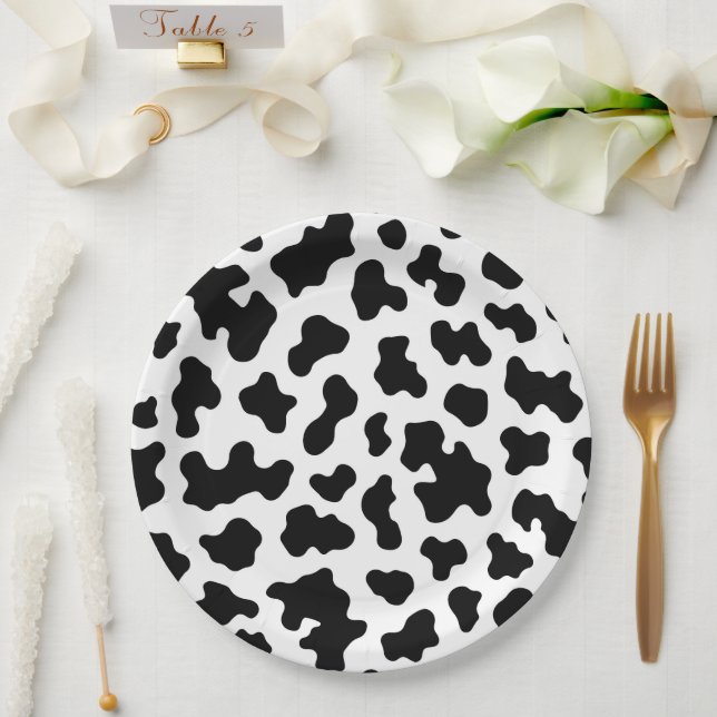 Plato De Papel Cumpleaños con estampado de vaqueta de vaca en neg (Boda)