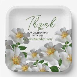 Plato De Papel Cumpleaños con flor blanca