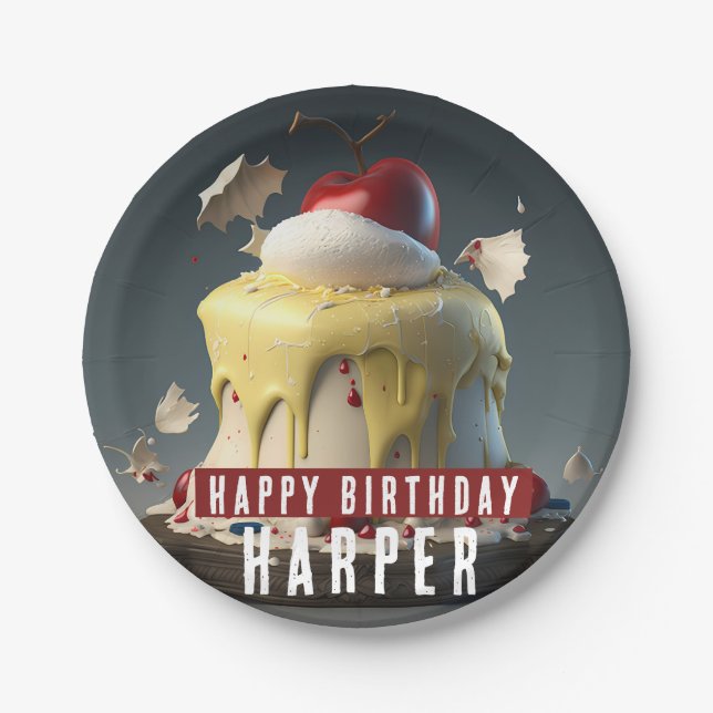 Plato De Papel Cumpleaños con la temática de nieve Blanca (Anverso)