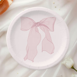Plato De Papel Cumpleaños con lazo rosa elegante
