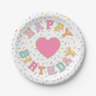Plato De Papel Cumpleaños con letra de parche Preppy