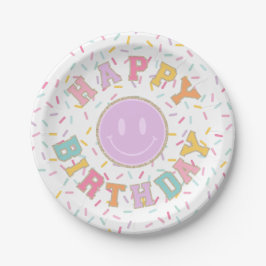 Plato De Papel Cumpleaños con letra de parche Preppy