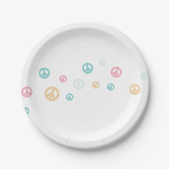 Plato De Papel Cumpleaños con signo de paz retro rosa (Anverso)