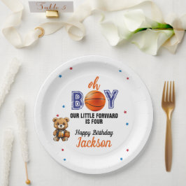 Plato De Papel Cumpleaños con tema de baloncesto Oh Boy