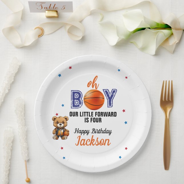 Plato De Papel Cumpleaños con tema de baloncesto Oh Boy (Boda)